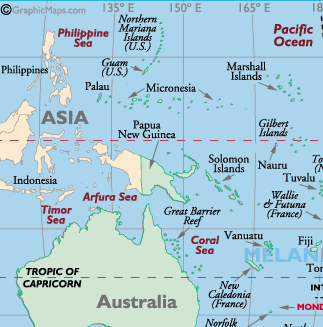 map of Oceania, locating the Northern Marianas and Marshall Islands