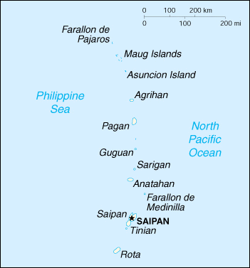 detail map of the Northern Marianas Islands, showing Saipan and Tinian